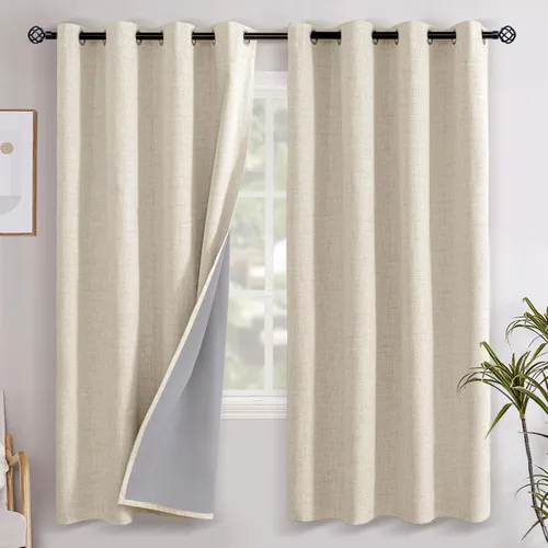 Miniatura 82 de YoungsTex Cortinas opacas de lino gris para dormitorio, 38 x 45 pulgadas, cortinas texturizadas con bloqueo de calor y luz completa, persianas