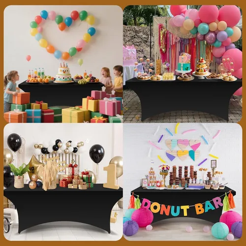 Miniatura 6 de Paquete de 6 manteles de elastano, manteles de elastano elásticos de 6 pies para mesas de 6 pies, mantel elástico rectangular universal ajustable