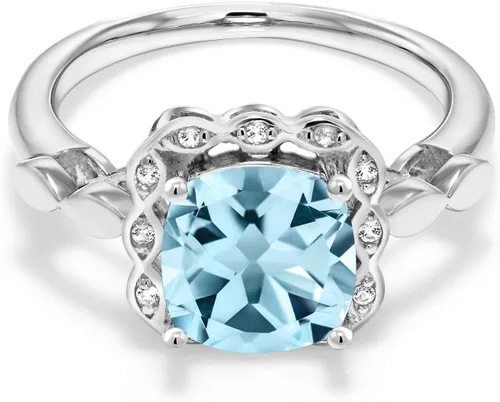 Miniatura 78 de Gem Stone King Anillo de compromiso de plata de ley 925 de 0.315 in con piedra natal y zafiro blanco creado Anillo de compromiso de boda