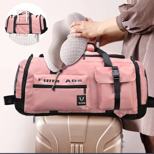 Miniatura 8 de Eslcorri Bolsa de viaje de 65L para mujer, bolsa de gimnasio deportiva grande 3 en 1, Púrpura, Bolsas de lona