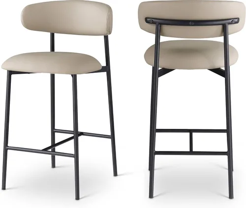 Miniatura 19 de Meridian Furniture 995Black-C Lupita Collection Modern Taburete contemporáneo con cuero vegano negro suave, marco de metal dorado cepillado, 20.5