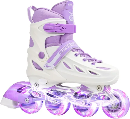 Miniatura 12 de SUPER YOUNGSTER Patines en línea ajustables para niños y niñas de 4 a 12 años con ruedas iluminadas, patines en línea para niños y niñas Púrpura