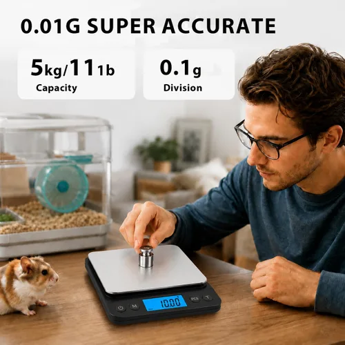 Miniatura 6 de MEIYA Pequeña báscula digital para mascotas, escala de animales pequeños de alta precisión de 11.0 lbs/0.00 oz con carga USB, pantalla LCD