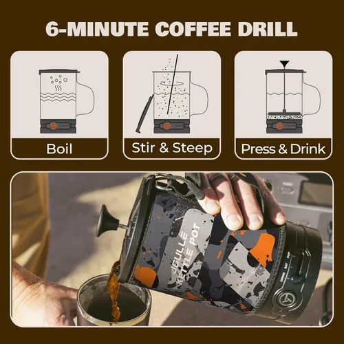 Miniatura 6 de Cafetera Eléctrica de Prensa Francesa Stoke Voltaics, 120V Hierve Agua y Prensa Café 2-en-1, Diseño Portátil para Acampar, Viajes, Preparación