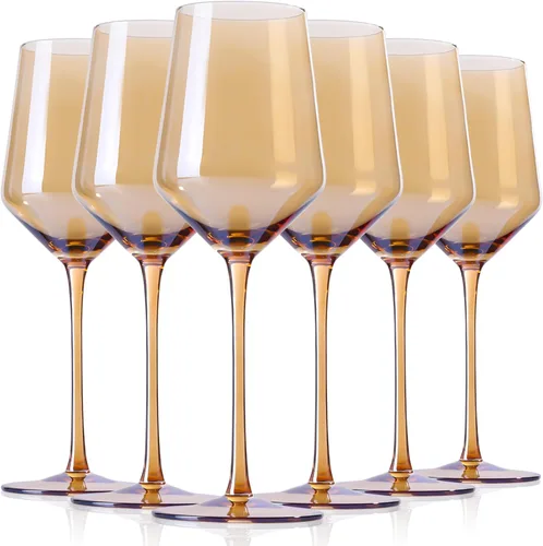 Physkoa Juego de copas de vino de color ámbar de 6 a 16 onzas, copas de vino marrón con tallo largo alto y parte inferior de tulipán, cristalería