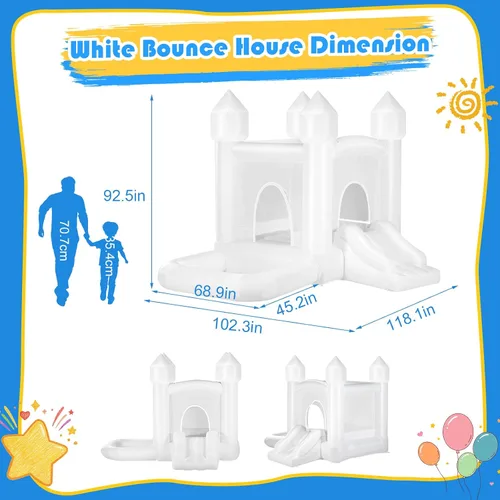 Miniatura 4 de Casa de rebote blanca para niños con bolas, casa inflable para interiores y exteriores, incluye soplador, fácil instalación, castillo animoso