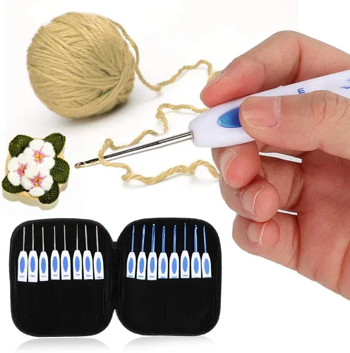 Miniatura 9 de Zerodis Kit de ganchos de ganchillo con estuche, herramienta de tejer de bricolaje, gancho de ganchillo, juego de agujas de tejer de aluminio, juego