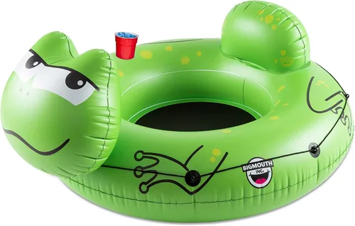 Miniatura 7 de BigMouth Inc Tubo grande de rana con asiento de malla, balsa de vinilo resistente para deriva de vías fluviales, portavasos integrado y cuerda
