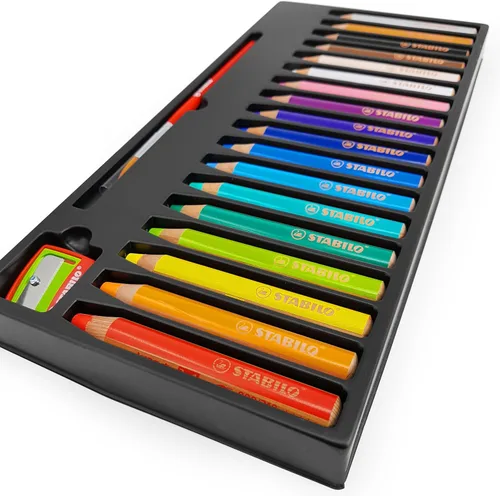 Miniatura 2 de STABILO - Lápices de acuarela multimedia 3 en 1 Woody - Jumbo Easy-Grip - Paquete de 18 con sacapuntas y pincel
