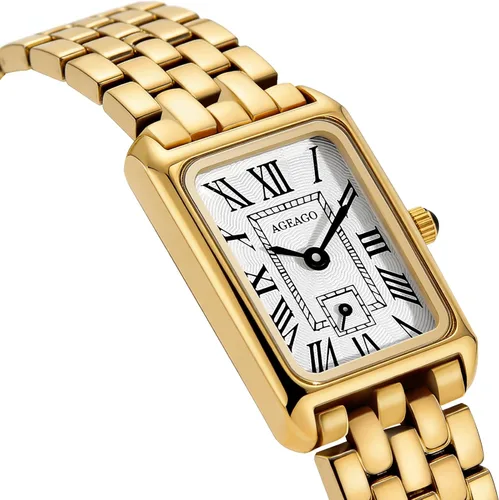 Miniatura 2 de Relojes dorados para mujer, pulsera vintage, esfera romana, rectangular, ultrafina, con herramienta de ajuste