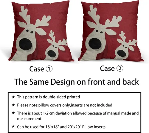 Miniatura 6 de Juego de 2 fundas de almohada rojas de Navidad de 16 x 16 pulgadas, decoración de Navidad de ciervos de Navidad, estampado de invierno, fundas