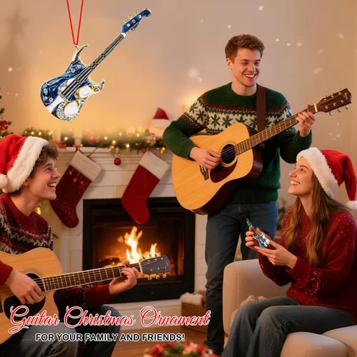 Miniatura 5 de D4DREAM Adorno de Navidad de guitarra, adornos colgantes de guitarra de metal para decoración de árbol de Navidad, guitarras eléctricas azules