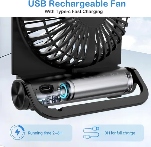 Miniatura 2 de EasyAcc Ventilador de escritorio pequeño, ventilador para cápsulas de sueño recargable, mini ventilador de escritorio silencioso de 2000 mAh