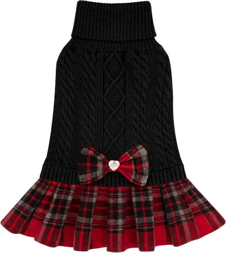 Miniatura 7 de KYEESE Suéter de punto grueso para perro, vestido de suéter para mascotas con corbatín, abrigos elásticos para mascotas, suéter suave para perros