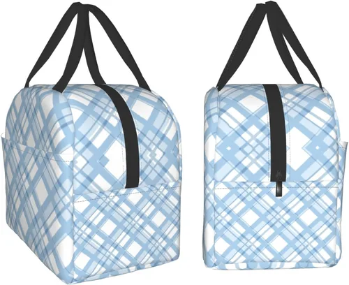 Miniatura 4 de Nerxy Lonchera a cuadros de búfalo azul, moderna, 8 x 5 x 8.5 pulgadas, suave bolsa de almuerzo para mujeres, niños, adultos, trabajo, escuela