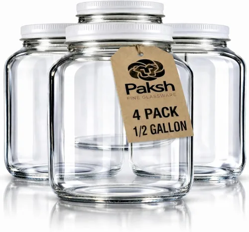 Paksh Novelty Tarro de vidrio de boca ancha de 64 onzas, paquete de 4 unidades, boca ancha, tapa hermética, aprobado por el USDA, sin BPA, apto para