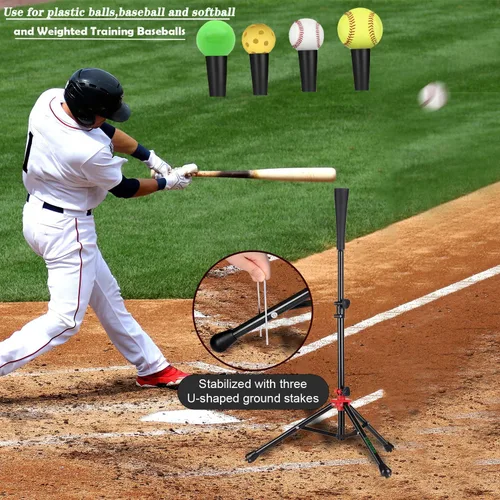 Miniatura 2 de Storgem Camiseta de béisbol de bateo, softball, altura fácil de ajustar, base de trípode portátil para práctica de entrenamiento de bateo, con bolsa