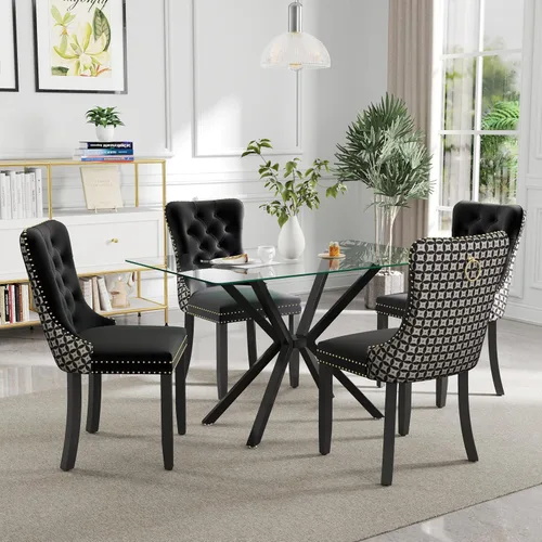 Miniatura 20 de Juego de comedor moderno de cristal de lujo de 5 piezas, juego de comedor rectangular minimalista para 4, juego de mesa de cocina de vidrio