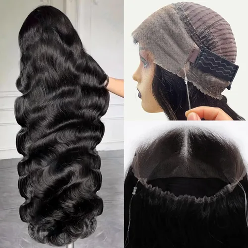 Miniatura 20 de Aaliweya Peluca de encaje frontal 360 HD con encaje frontal 360, peluca de cabello humano para mujer, densidad 180, prearrancada, sin pegamento, 1B