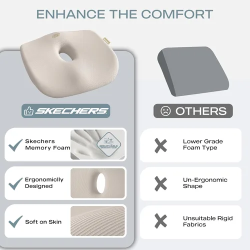 Miniatura 6 de Skechers Cojín de asiento de espuma viscoelástica, cojín para silla de oficina con forma de dona para aliviar el dolor de coxis, almohada para silla
