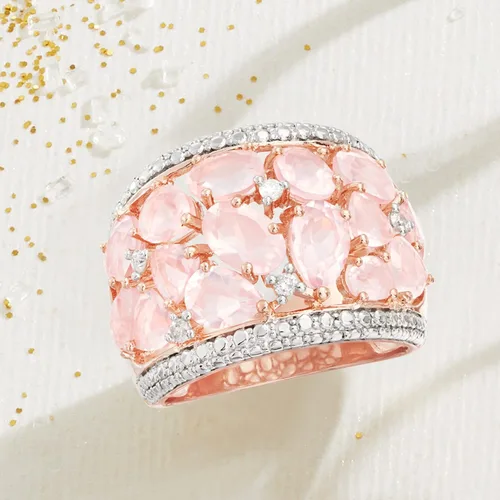 Miniatura 4 de Ross-Simons Anillo con cúpula de cuarzo rosa de 5,95 qt t con diamantes en plata de ley rosa