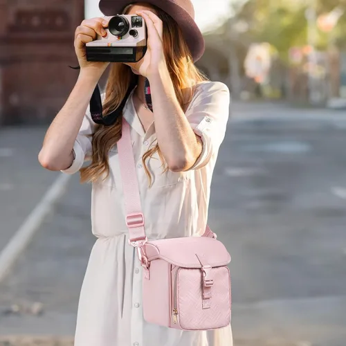 Miniatura 5 de Bolsa bandolera para cámara compatible con Polaroid Now 2ª/3ª cámara instantánea, bolsa cruzada con correa ajustable, color rosa