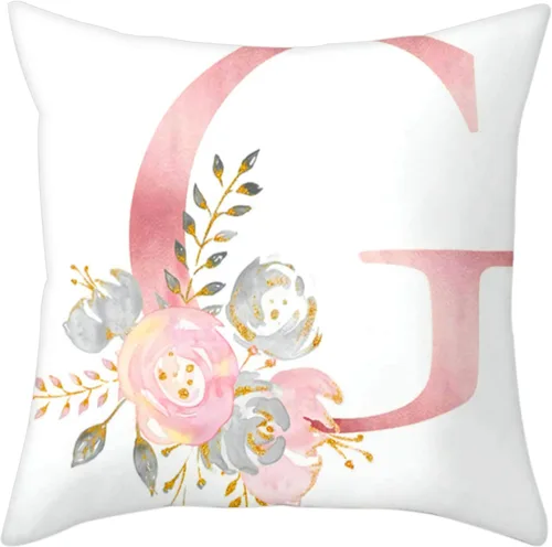 Miniatura 21 de Fundas de Almohada Decorativas del Alfabeto, Fundas de Cojín con Letras ABC y Flores, Fundas de Cojín Cuadradas de 18 x 18 Pulgadas, Protectores