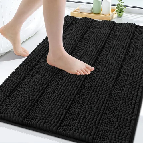 Miniatura 20 de Grandaily Alfombras de baño de felpilla a rayas de 24 x 16 pulgadas, extra gruesas y suaves, absorbentes, parte trasera de goma, alfombra de ducha