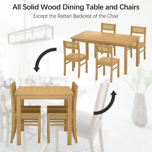 Miniatura 4 de Juego de mesa y sillas de comedor de madera maciza Orweiin para 4, mesa de comedor de 43.3" con sillas incluidas, juego de mesa y sillas de cocina