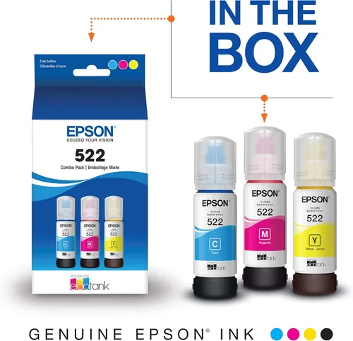 Miniatura 6 de Epson - Impresora EcoTank Pro ET-5850 Supertank inalámbrica a color, todo en uno, color blanco y paquete de botellas de tinta EcoTank T522 a