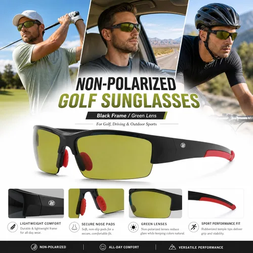 Miniatura 2 de Gafas de sol de golf para hombres y mujeres, gafas de sol deportivas sin montura con protección UV400 Bj02/Marco Negro Lente Verde