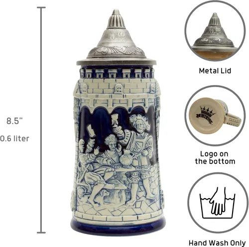 Miniatura 3 de Essence of Europe Gifts 0.6 litros OktoberfestHaus - Jarra alemana con tapa Das Leben Ist Ein Wurfelspiel Wir Wurfeln All Tage
