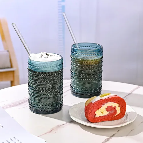 Miniatura 4 de ZMOWIPDL Juego de vasos de vidrio vintage de 6 vasos de vidrio de hobnail de 15 onzas, vaso de agua azul en relieve, para cerveza, cóctel, whisky