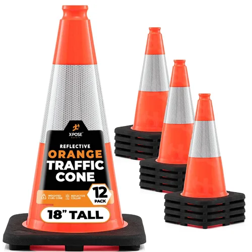 Miniatura 12 de Xpose Safety Conos de tráfico naranjas de 12 pulgadas con collar de 4 pulgadas, paquete de 4 conos de seguridad de plástico PVC multiusos