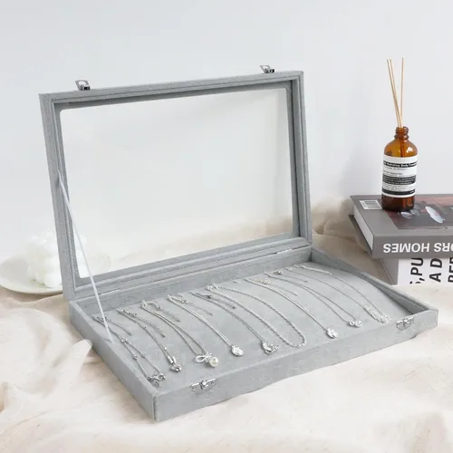 Miniatura 5 de Wudygirl Organizador de collares de terciopelo con 20 ganchos, escaparate para collares, joyero, apilable, parte superior de cristal con cerradura
