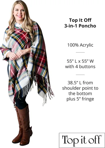 Miniatura 2 de Top It Off 3-in-1 Wrap - Womens Convertible Shawl - Versatile, Stylish Design - Button & Fringe Detail - Wear as a Poncho