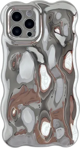 Caseative Funda para iPhone 12 Pro, onda de onda de agua Meteorito Burbuja Cromo Galvanizado Candy Phone Case (Plata)
