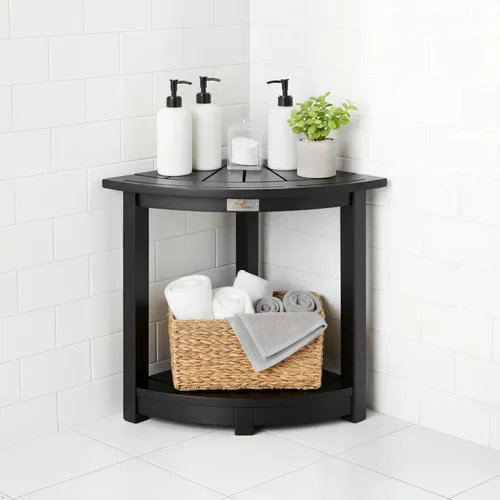 Miniatura 9 de VICTORY RELAX Estante esquinero de madera de acacia para ducha interior, banco de ducha impermeable y reposapiés para afeitarse las piernas, asiento
