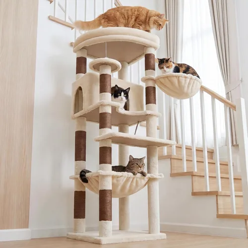 Miniatura 10 de Heybly Árbol para gatos, torre estable de esquina de 53.1 pulgadas para gatos grandes de interior, condominio para gatos bien estructurado