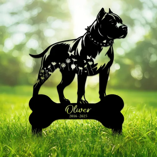 Miniatura 7 de Letrero de metal personalizado con diseño de perro Pitbull, bandera de Estados Unidos, letrero colgante para porche al aire libre, bienvenida