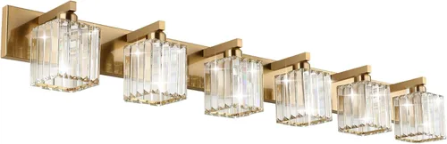 Miniatura 29 de Aipsun Accesorios de Luz Negros para Tocador de Baño Lámpara de Tocador Moderna de Cristal para Baño 4 Luces (Excluye Bombilla)