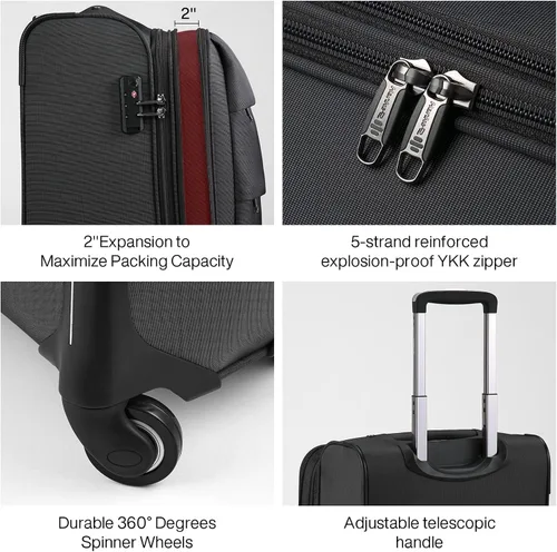 Miniatura 3 de Hanke Juegos de equipaje de 16202428 pulgadas, equipaje de mano expandible de lado suave, equipaje facturado, maleta grande con cerradura, equipaje