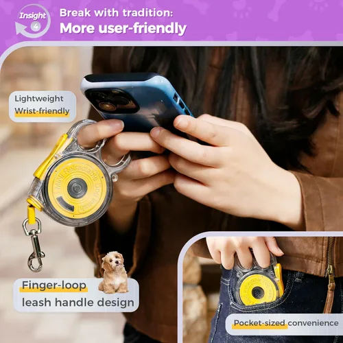 Miniatura 5 de Correa retráctil de 10 pies para perros pequeños, cachorros y gatos, 360° sin enredos, freno de una mano, aplicable a mascotas de tamaño pequeño