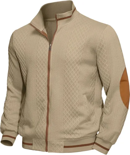Miniatura 8 de Riskrole - Chaqueta ligera para hombre de jacquard, con cremallera completa, cuello alto, estilo bomber, casual, elegante, chaqueta varsity
