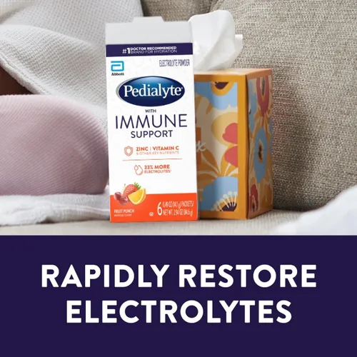 Miniatura 4 de Pedialyte con soporte inmunológico, bebida en polvo de electrolitos con vitamina C y zinc, hidratación avanzada, ponche de frutas, 24 sobres de polvo