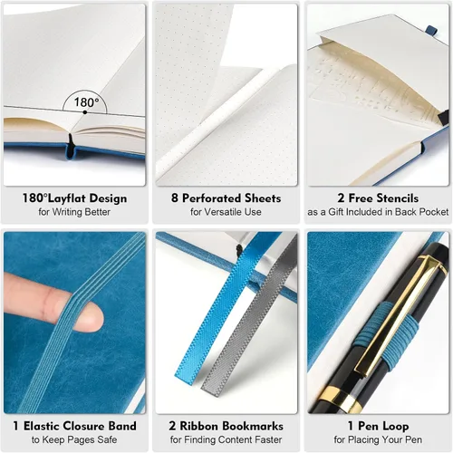 Miniatura 2 de Cuaderno de puntos con diario punteado, cuaderno de tapa dura B5 con viñetas, cuaderno de cuero con 312 páginas numeradas, cuaderno de cuadrícula