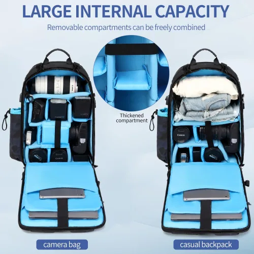 Miniatura 6 de Mochila para cámara DSLR/SLR/sin espejo, bolsa grande para fotografía para hombres y mujeres, con compartimento para laptop y soporte para trípode