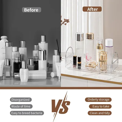 Miniatura 4 de Bandeja organizadora transparente para tocador, 1 nivel para encimera de baño, cuidado de la piel y maquillaje, artículos de tocador, lociones