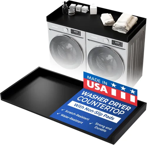 OfficeSimpli Mesa para Lavadora y Secadora, Fabricado en EE.UU., Almohadillas Antideslizantes, Toallero de Madera para Lavandería, Cubierta para