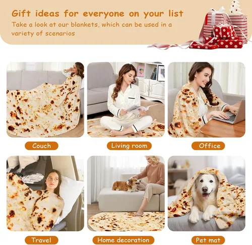 Miniatura 6 de Manta de tortilla tamaño adulto, manta de burrito de 71 pulgadas, regalos divertidos novedosos para novia, novio, manta de franela suave y cómoda